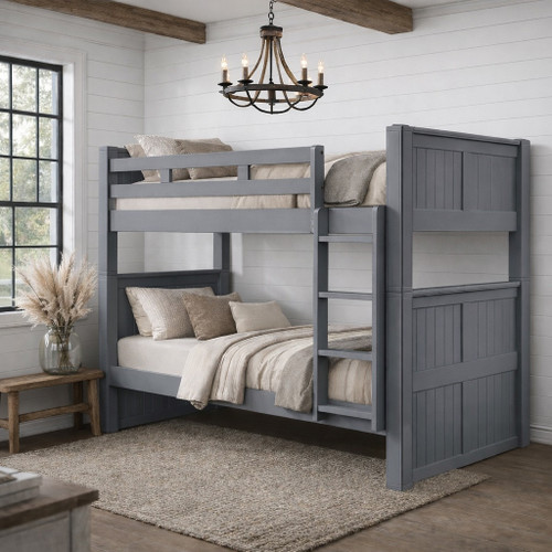Dillon gray twin over twin bunk bed with square posts and ladder
