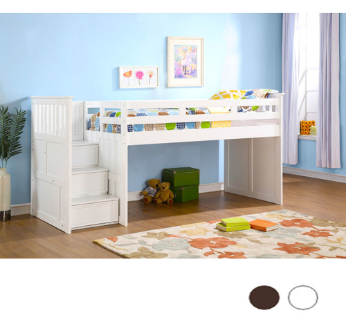 Laguna White Twin Loft with Step Drawers