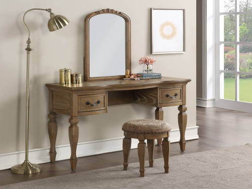 Makeup Table with Mirror and Bench - Antique White, Black, Oak
