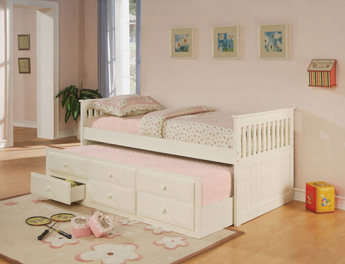 White Twin Day Bed w/ Under Bed Trundle Drawers