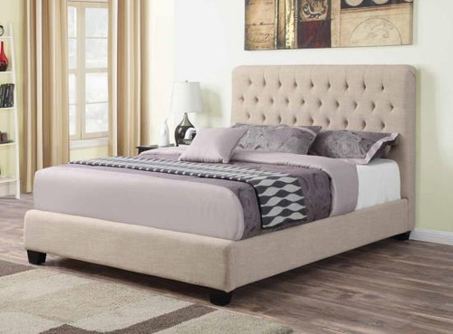Oatmeal Linen Traditional Tufted Platform Bed 
