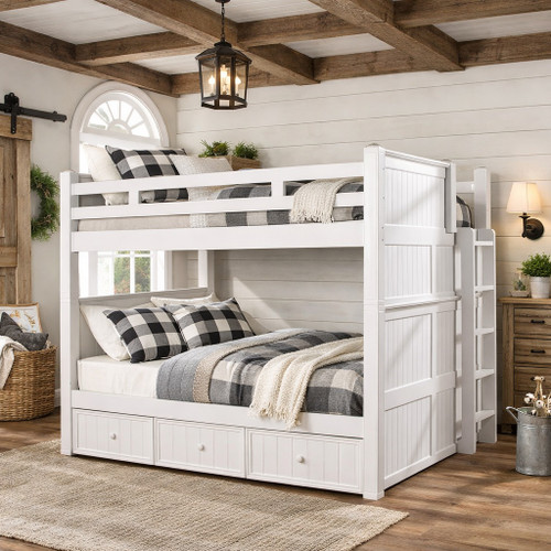 Dillon dual height queen over queen bunk bed in white finish