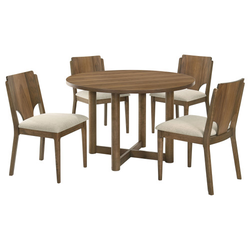 5 Piece Round Dining Table Set w/ Upholstered Chairs