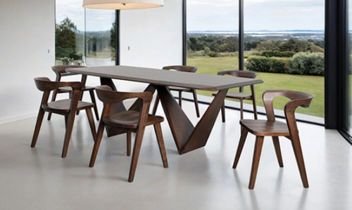 Lamesa mid century modern walnut dining table set for 6