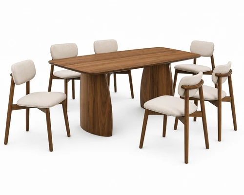 Mid century modern walnut dining table set for 6