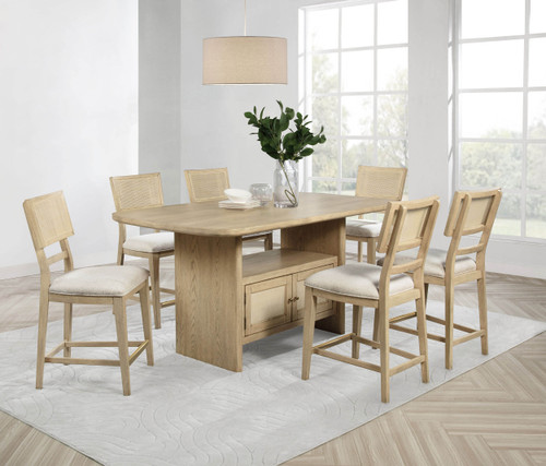 Modern counter height dining set for 6 in beige oak finish