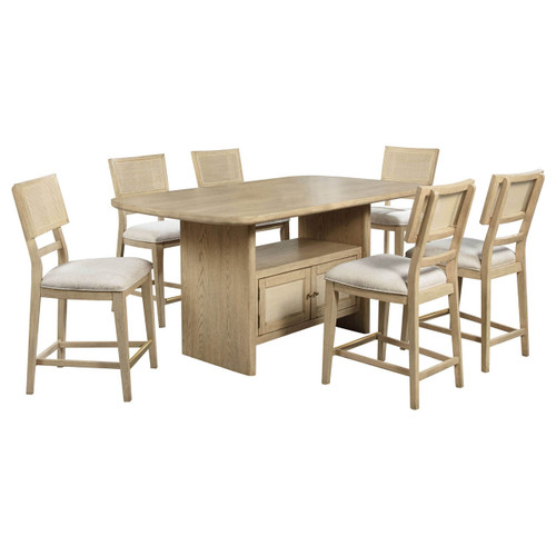 Kailani counter height dining set in beige oak with upholstered chairs