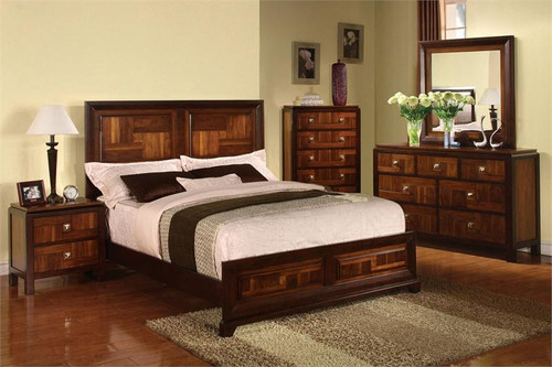 Patra Acacia Walnut Parquet Low-Profile Bed Patra Acacia Walnut Parquet Low-Profile Bed