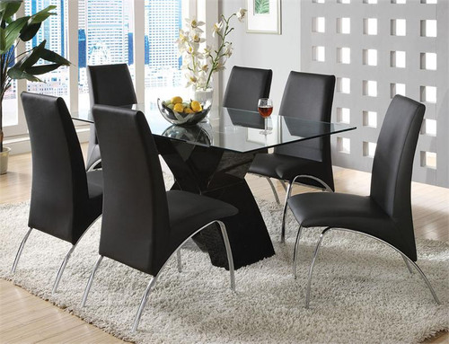Lydia Glass Chrome Black Dining Set  Lydia Glass Chrome Black Dining Set