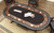Oval game table for 6 with cup and chip holders cherry