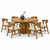 59 inch round walnut dining table set with 6 upholstered chairs

