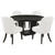 60 inch round black dining table set with four cream upholstered high back side chairs