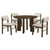 47-inch round walnut dining table with four cream upholstered chairs
