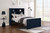 Dillon full XL captain’s bed in navy blue with storage drawers and bookcase headboard