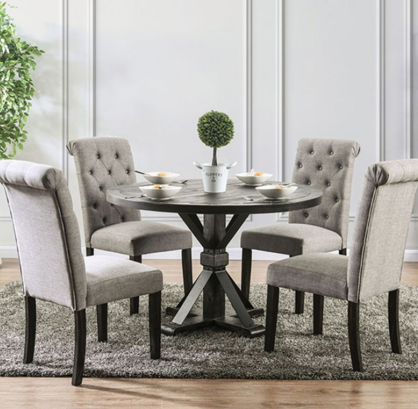 farmhouse table and black chairs