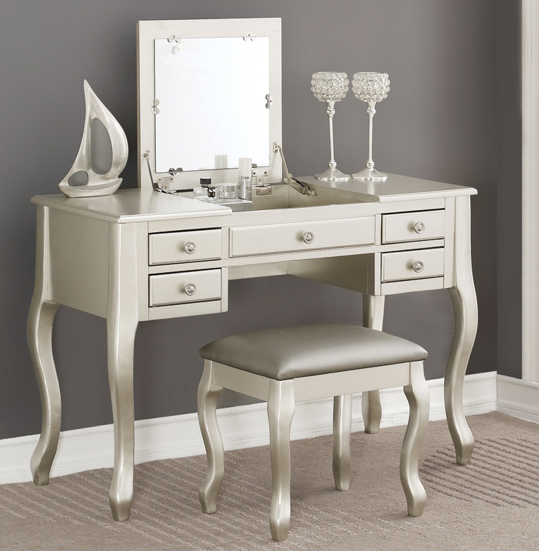 FUFU&GAGA White Wood Makeup Vanity Set Dressing Table with Glass Top,  Square Sliding LED Lighted Mirror, 4-Drawers and Stool KF020356-01 - The  Home Depot