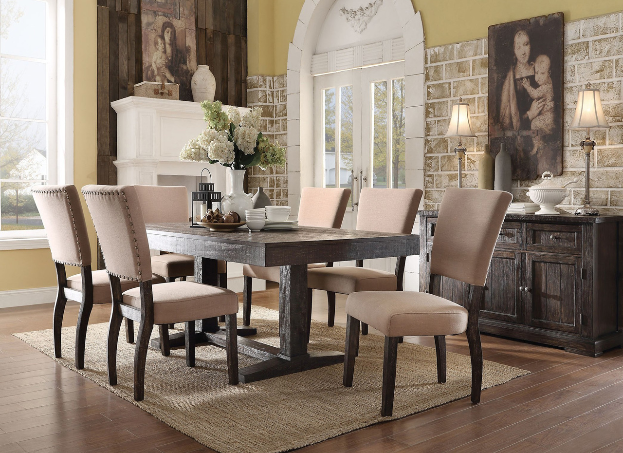 Eliana 7pc Salvaged Dark Oak Table With Chairs