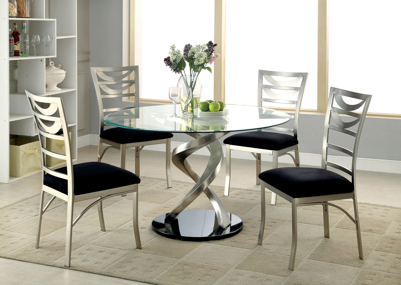 48" mueller round glass satin dining table set