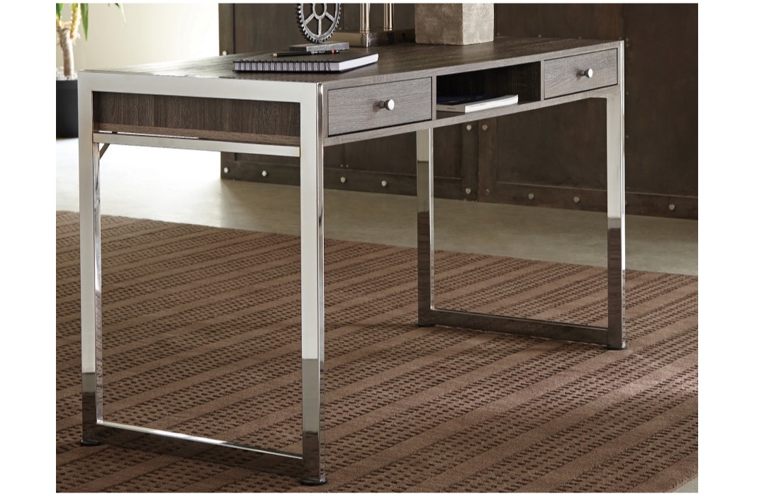 Weathered Grey Chrome Finish Writing Desk