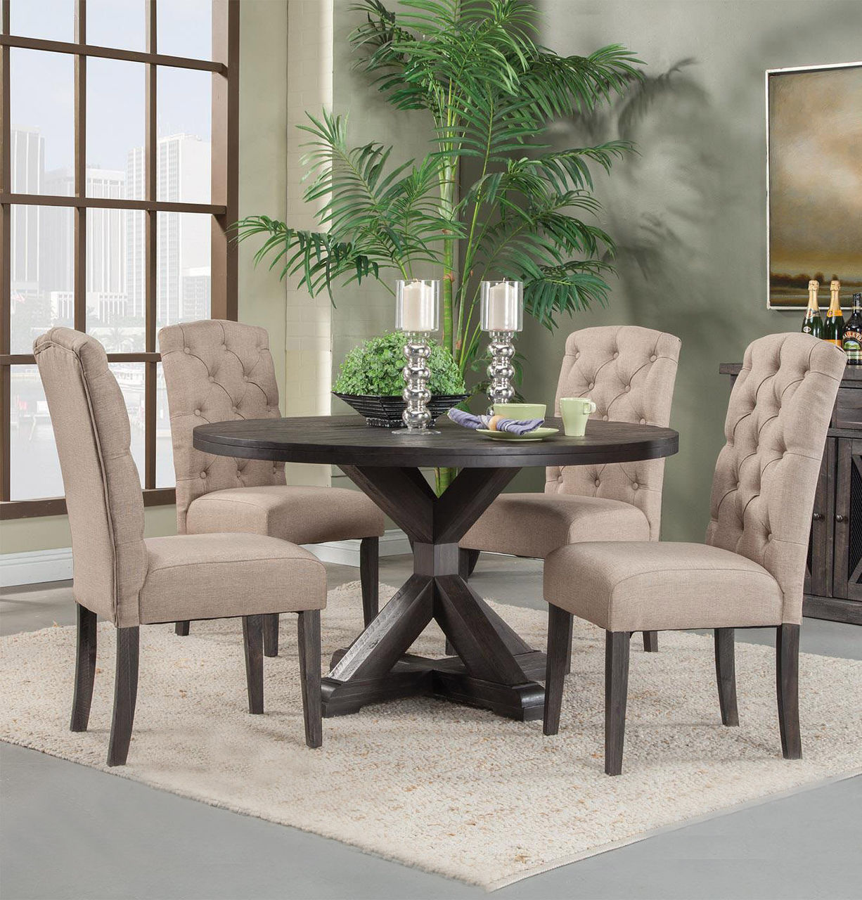 Alpine Newberry 54 Round Dining Table Set In Salvaged Grey