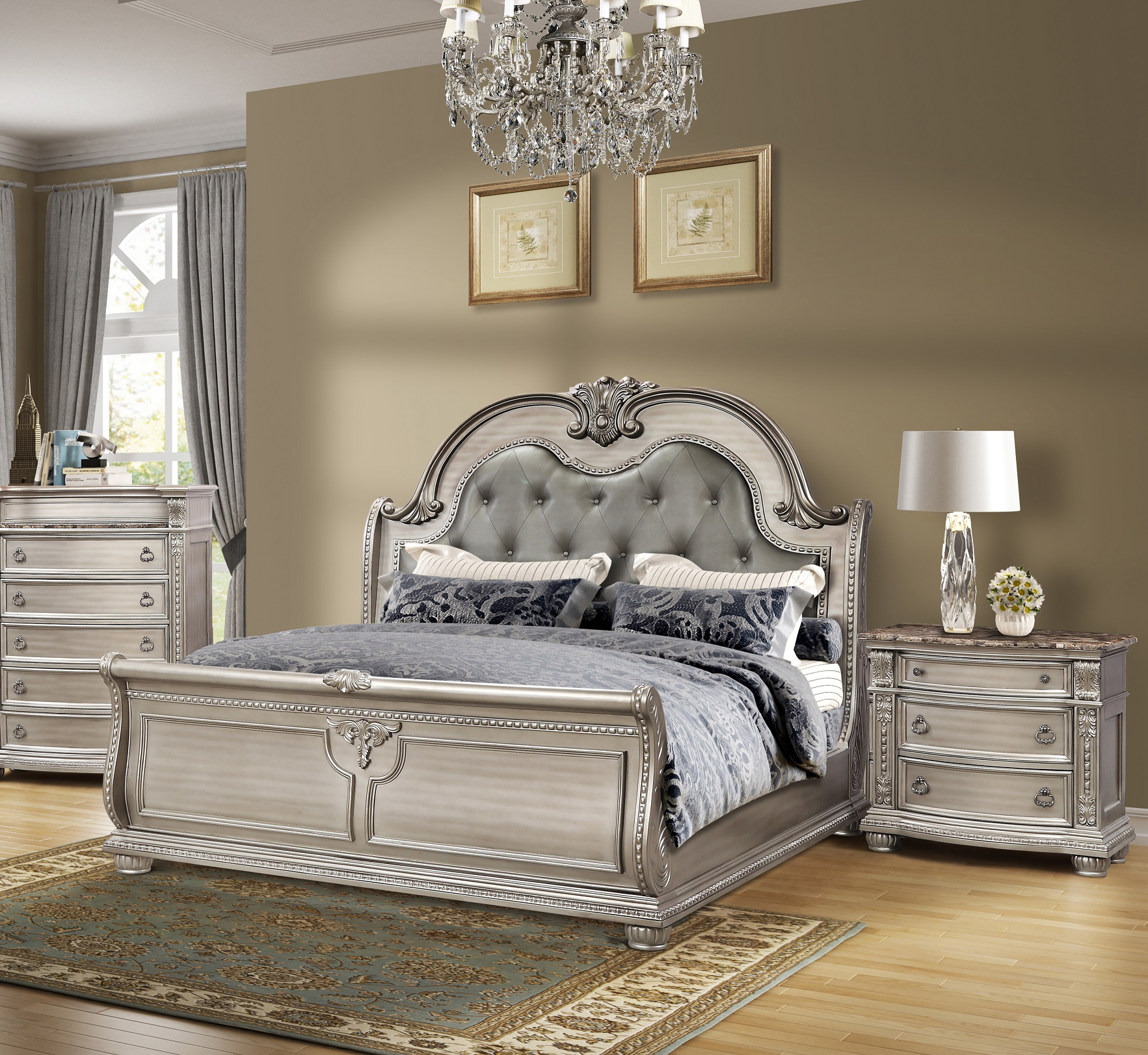 bed and dresser set Rebecca Rustic Solid Wood 4 Piece Platform Bedroom Set