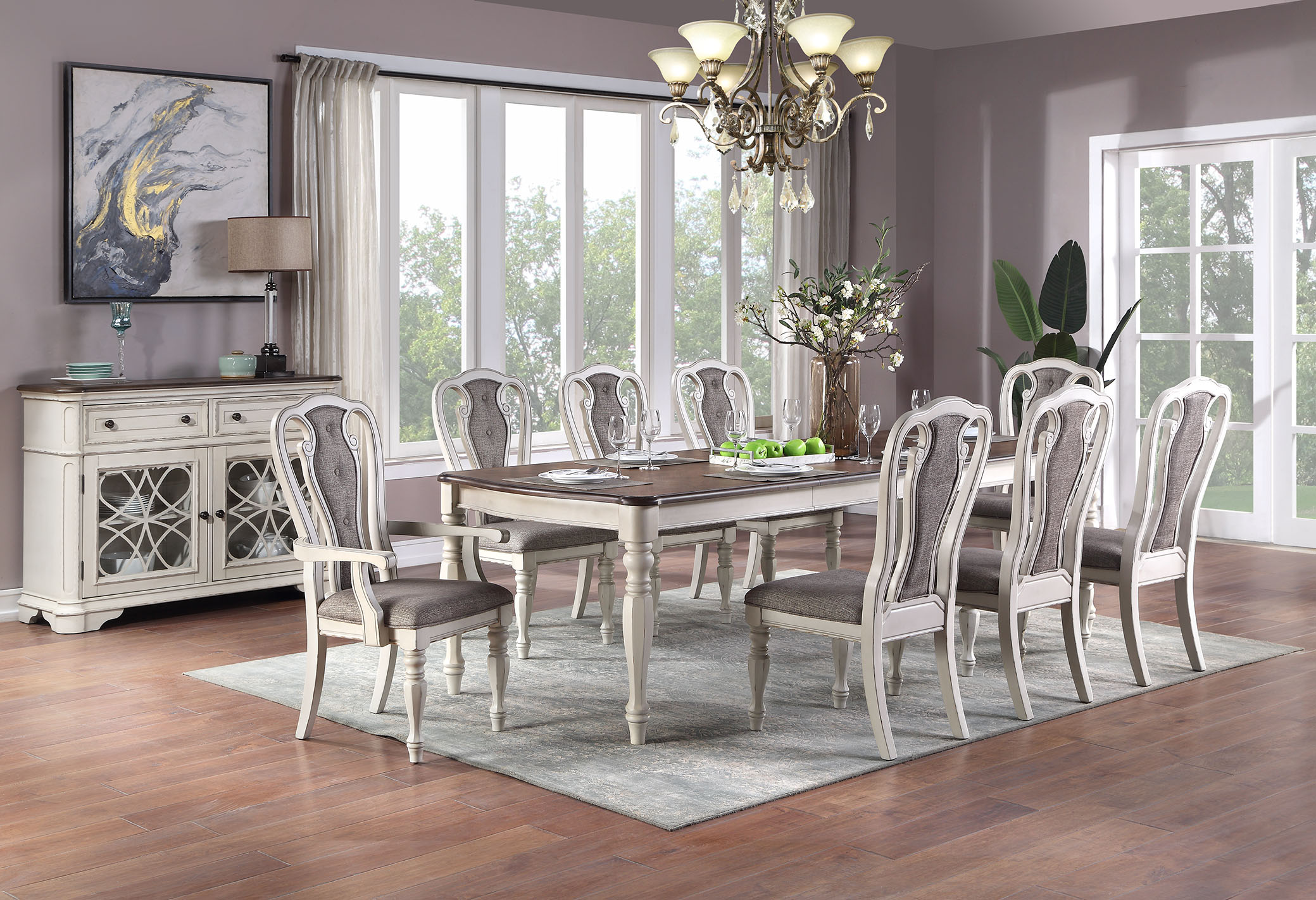 108 Inch Long Extending PC Farmhouse Dining Set