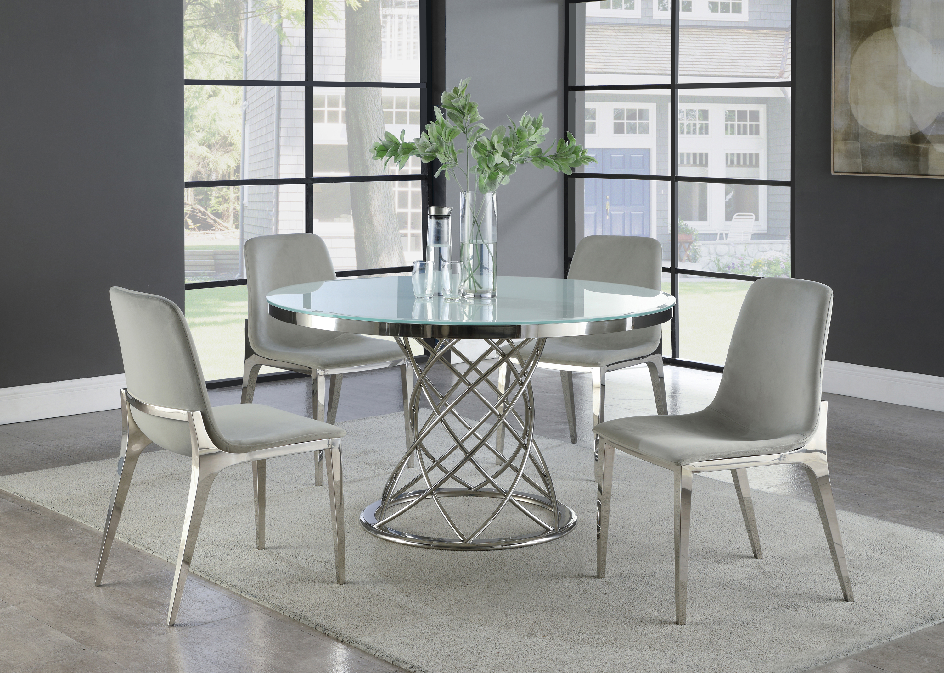 5-PC Modern Round Glass Top Dining Set for Persons