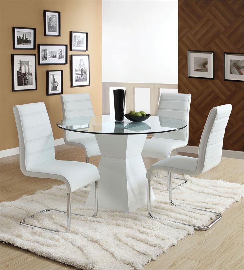45 Lynelle White Round Glass Top Dining Table With White Base