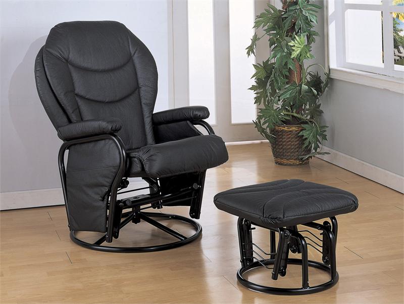 Black Leatherette Cushion Glider Rocker w Ottoman