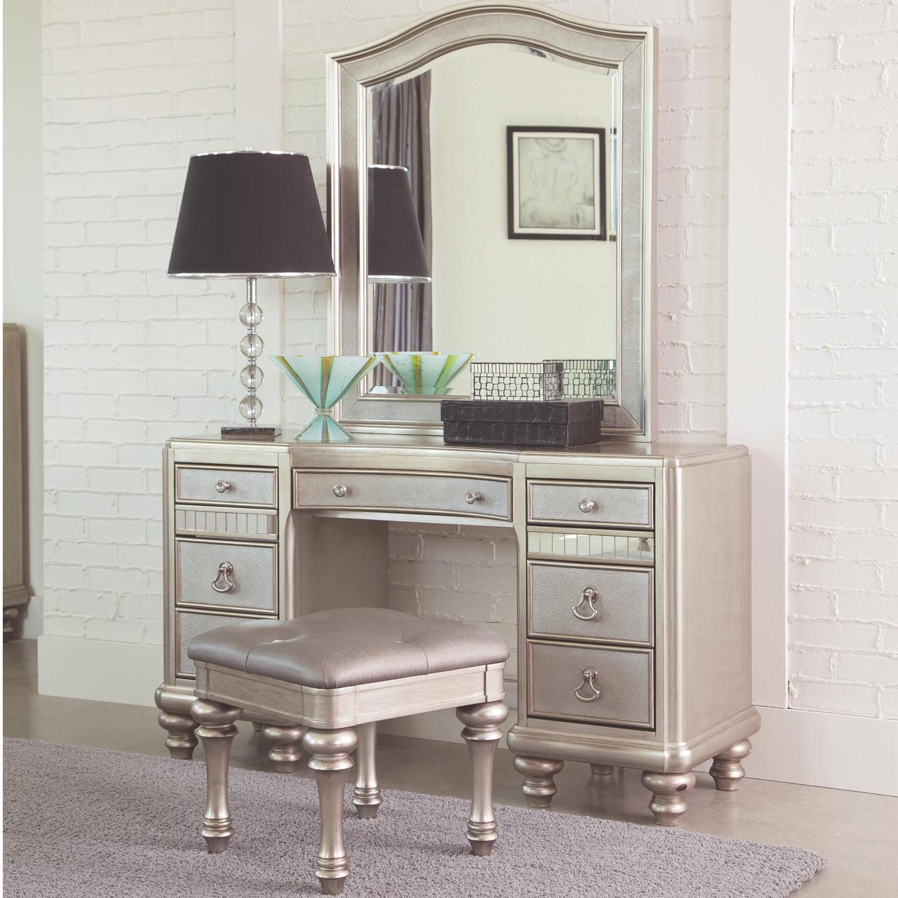 dressing table silver mirror SHYFOY Mirrored Vanity Dresser with Drawers for Bedroom Silver Make Up  Table Inlay with Crushed Crystals Modern Console Table Accent Table for