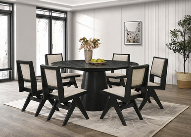 59" Round Black Dining Table Set for 6 | Pedestal Dining Set