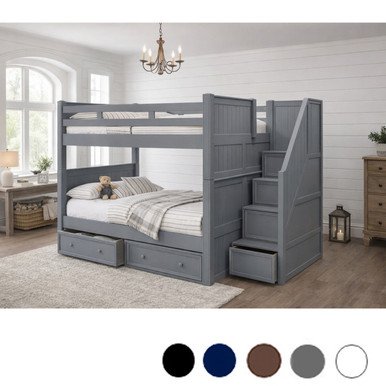 Full Over Full Bunk Bed with Storage Stairs | Dillon Wood Bunk Bed