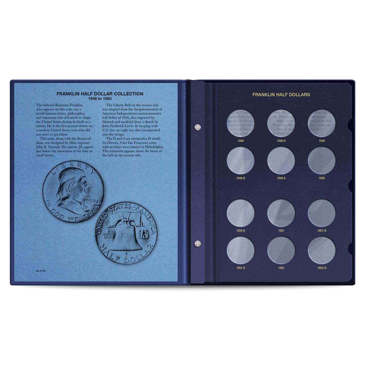Details about   2 Whitman Coin Folders Mix 9032 Collection For Franklin Half Dollars 1948-1963 