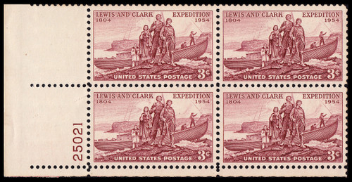 1954 3¢ Lewis and Clark Plate Block