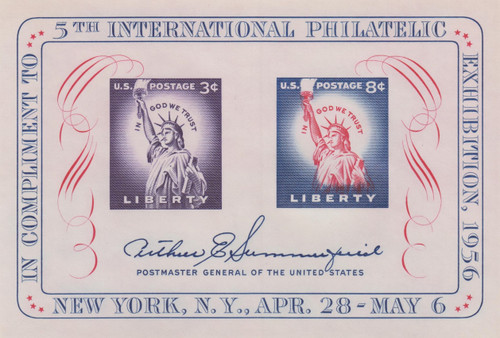 1956 3¢ & 8¢ FIPEX Souvenir Sheet of Two