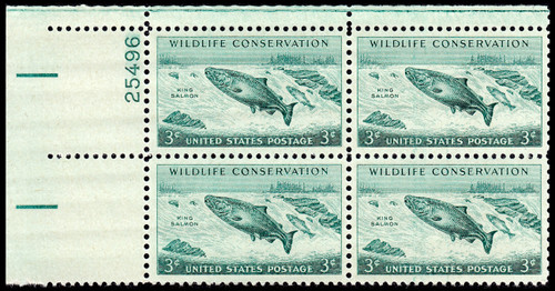 1956 3¢ Salmon Plate Block