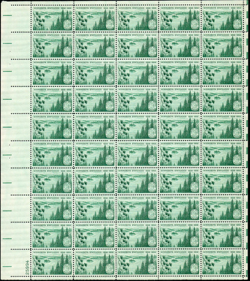 1958 3¢ Minnesota Statehood Mint Sheet