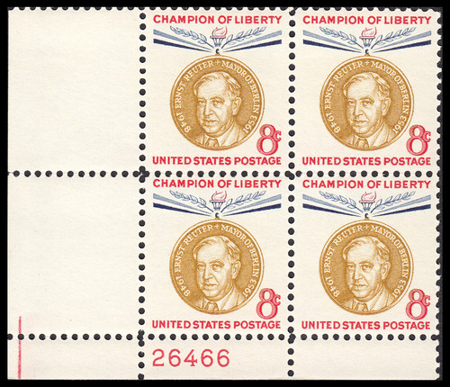 1959 8¢ Ernst Reuter Plate Block