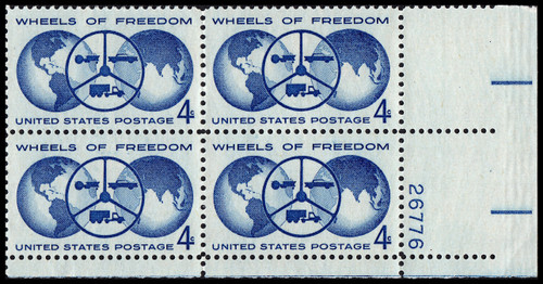 1960 4¢ Wheels of Freedom Plate Block