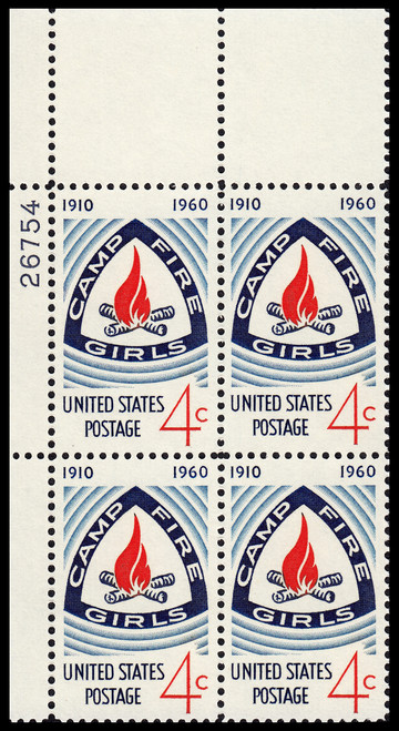 1960 4¢ Camp Fire Girls Plate Block