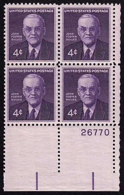 1960 4¢ John Foster Dulles Plate Block