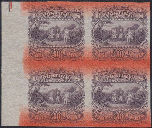 1869 30¢ Pictorial Dull Red Violet Essay on Bond Paper with Red Bands, 121E1s