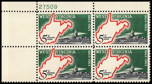 1963 5¢ West Virginia Statehood Plate Block