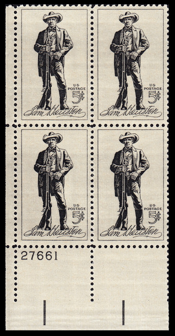 1964 5¢ Sam Houston Plate Block