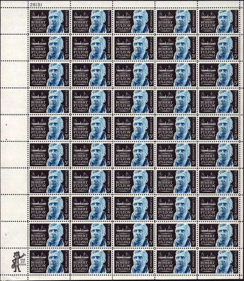 1965 5¢ Robert Fulton Mint Sheet
