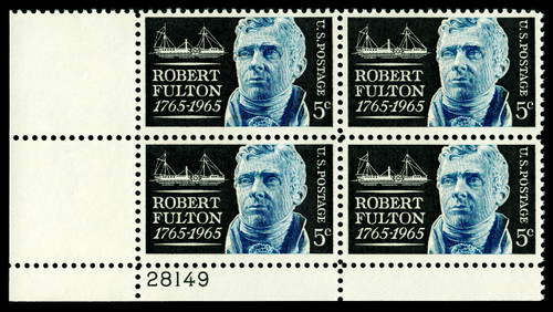 1965 5¢ Robert Fulton Plate Block