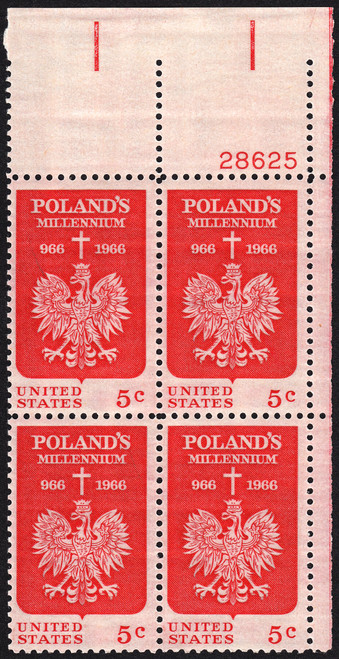 1966 5¢ Polish Millennium Plate Block