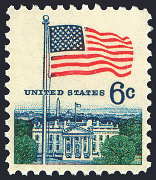 1968 6¢ Flags & White House Mint Single