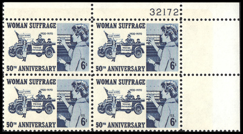 1970 6¢ Women Suffrage Plate Block