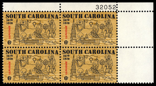 1970 6¢ South Carolina Tercentenary Mint Plate Block